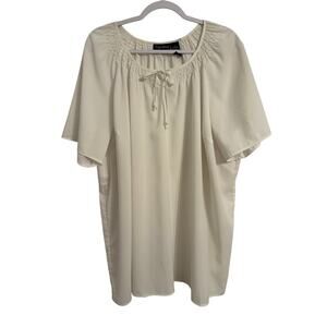 Maggie Barnes Womens Plus 2X Cottagecore Smocked V Neck Tie White Blouse Classic